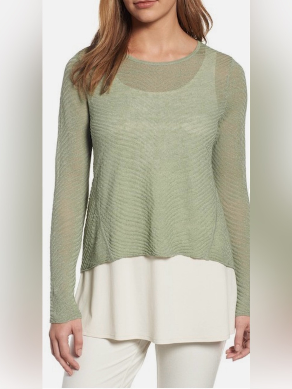 Eileen Fisher Sheer Hemp Round Neck Top Size XXS‎ NWT